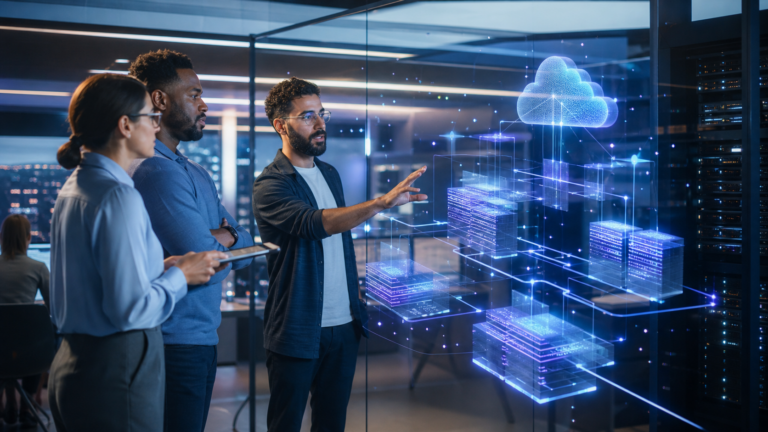 Projet web et IA : améliorer l’architecture technique avec l’analyse prédictive Équipe web utilisant l’analyse prédictive pendant l’architecture technique